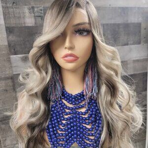 dark brown ash blonde colored lacefrontal human hair wig